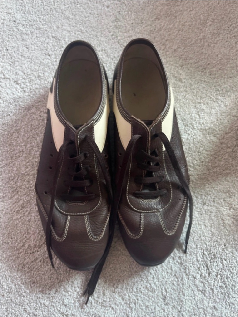 Salvatore Ferragamo Brown and Cream Leather Sneakers